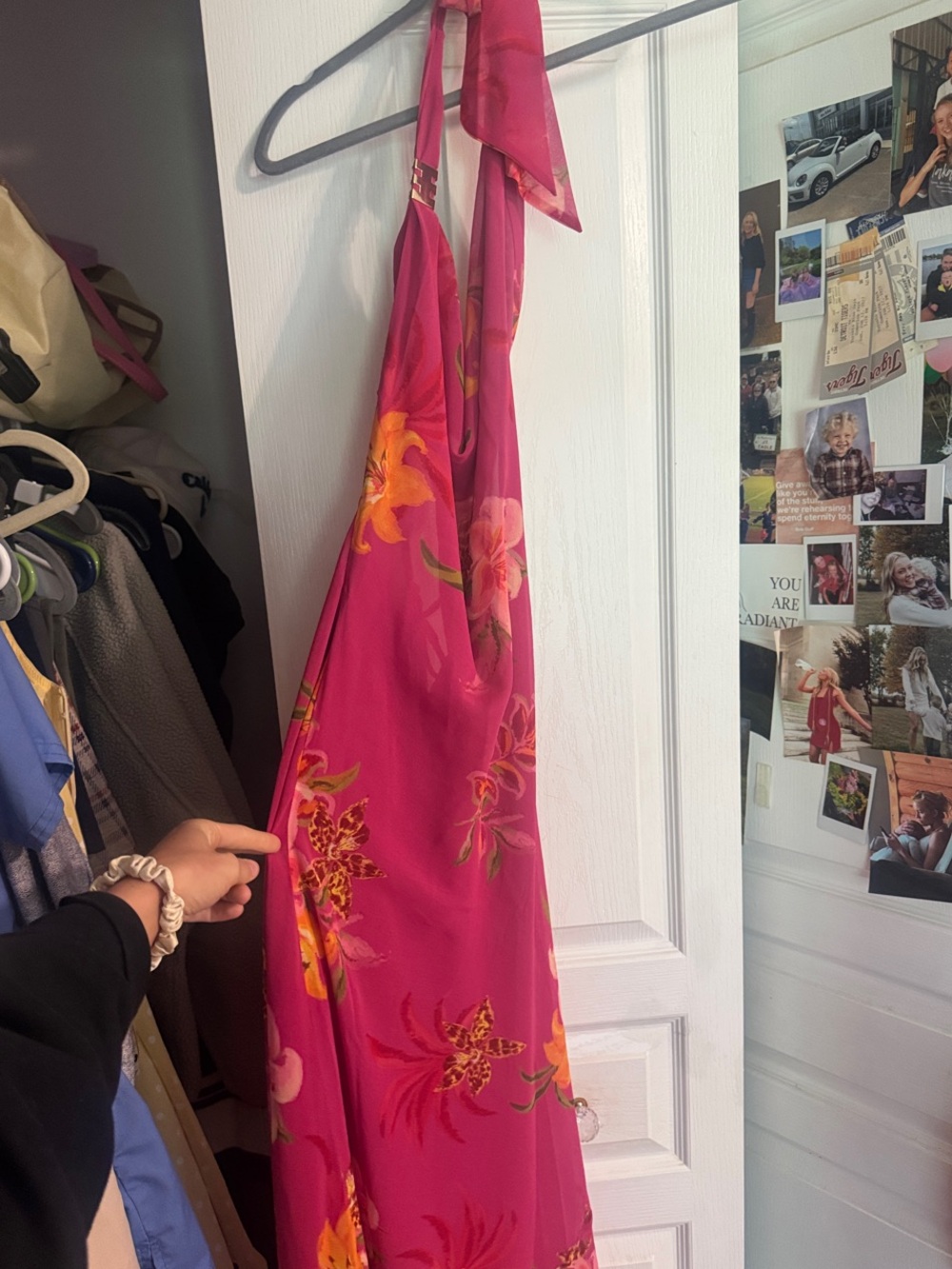 Backless Halter Maxi Dress - Pink Floral